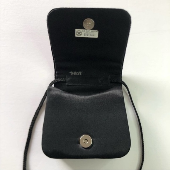 Vintage Evening Purse Black Velvet Rhinestone and Satin Crossbody Bag - Picture 11 of 13